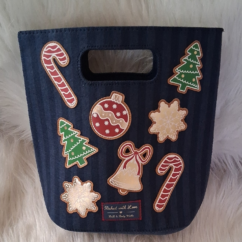 Bath & Body Works Navy Tote Bag with Holiday Designs